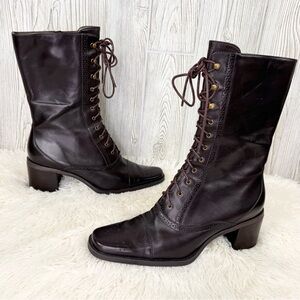 Franco Sarto Victorian Tall Dark Brown Leather Lace-Up Boots 9.5 Steampunk Chic